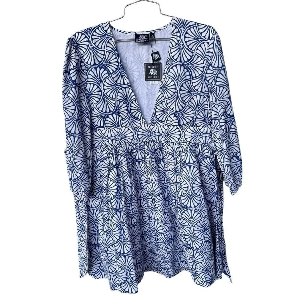 Madison Mathews Blue White Ainsley Mini Dress NWT S
